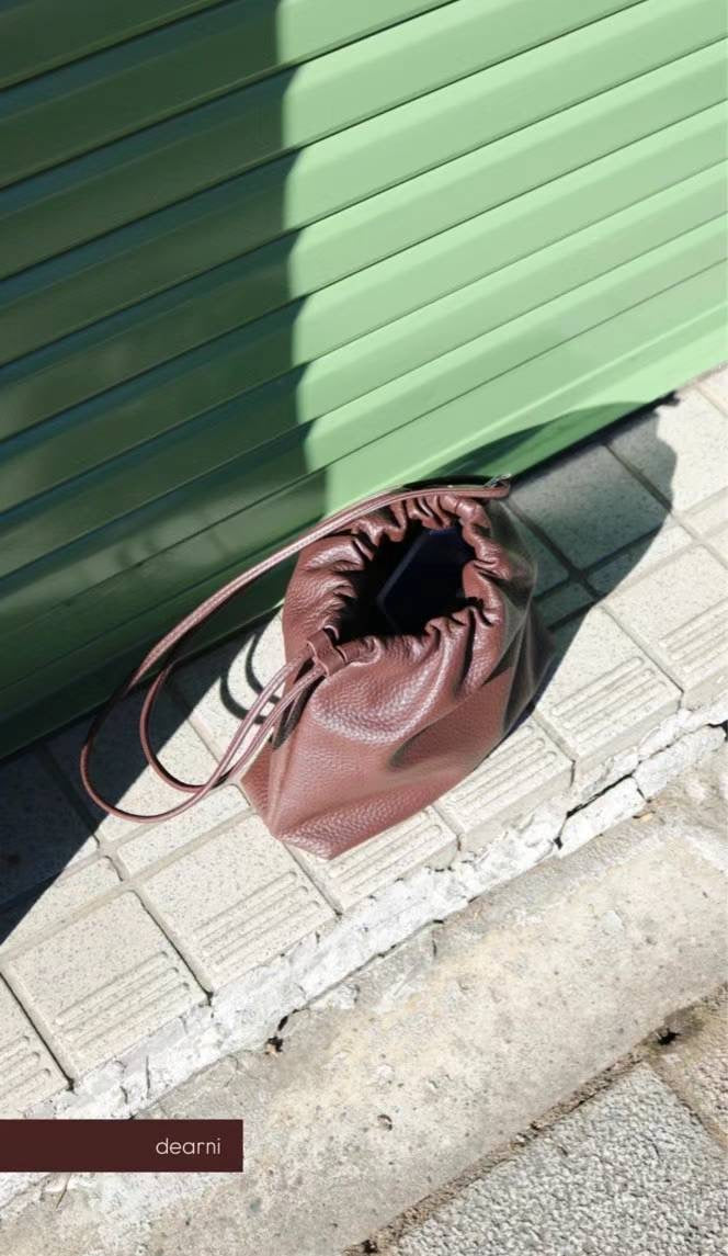 O ring Leather Bucket Bag-2col