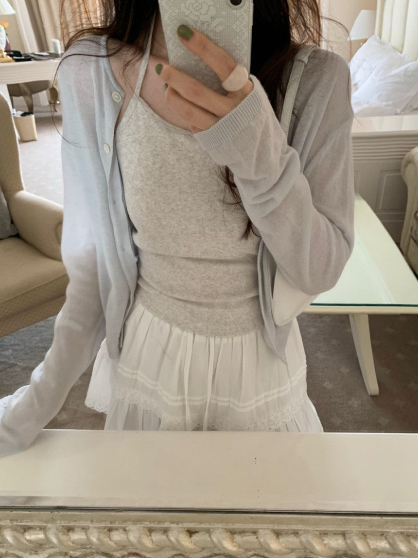 linen round cardigan-5col
