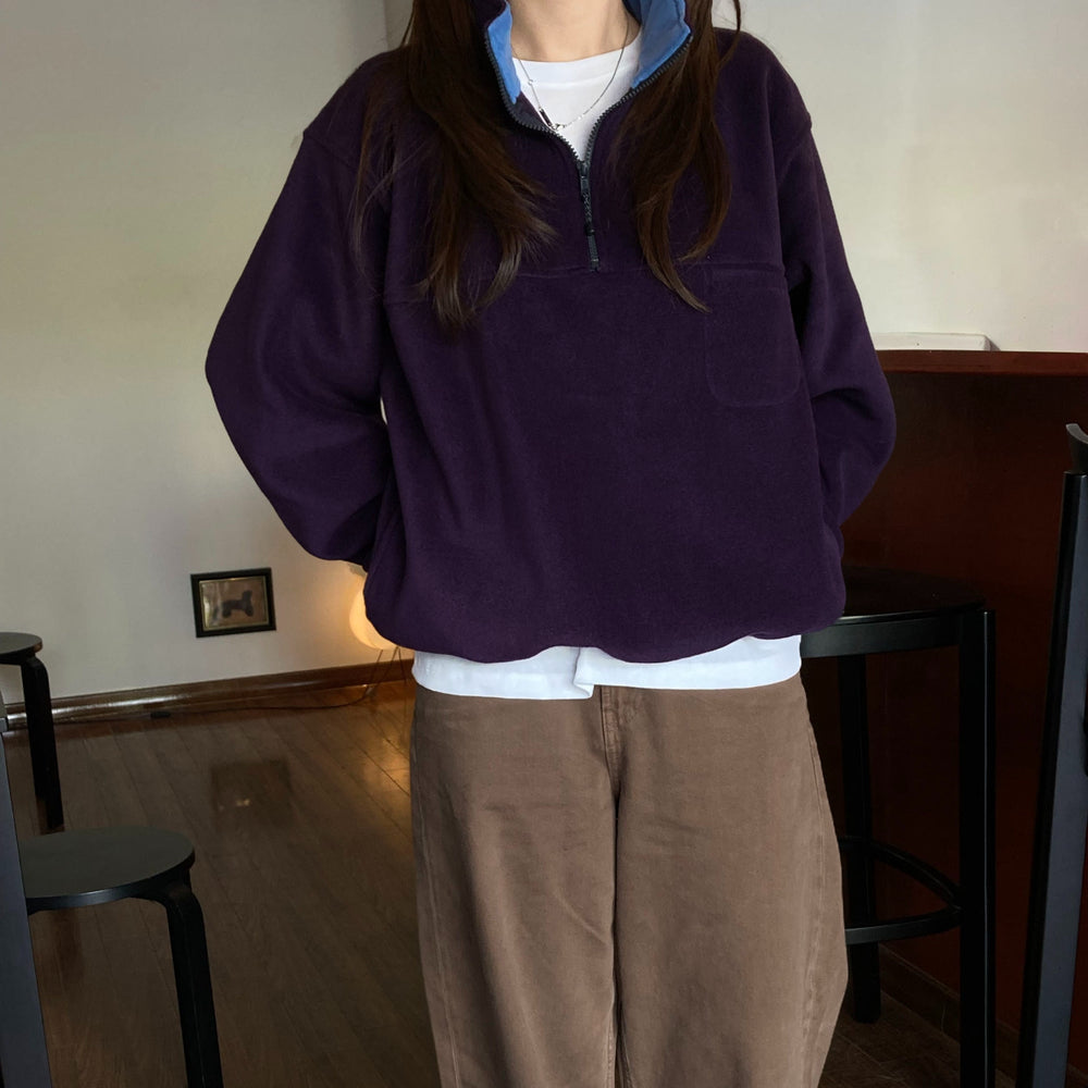 color-blocked half-zip up fleece anorak-2col