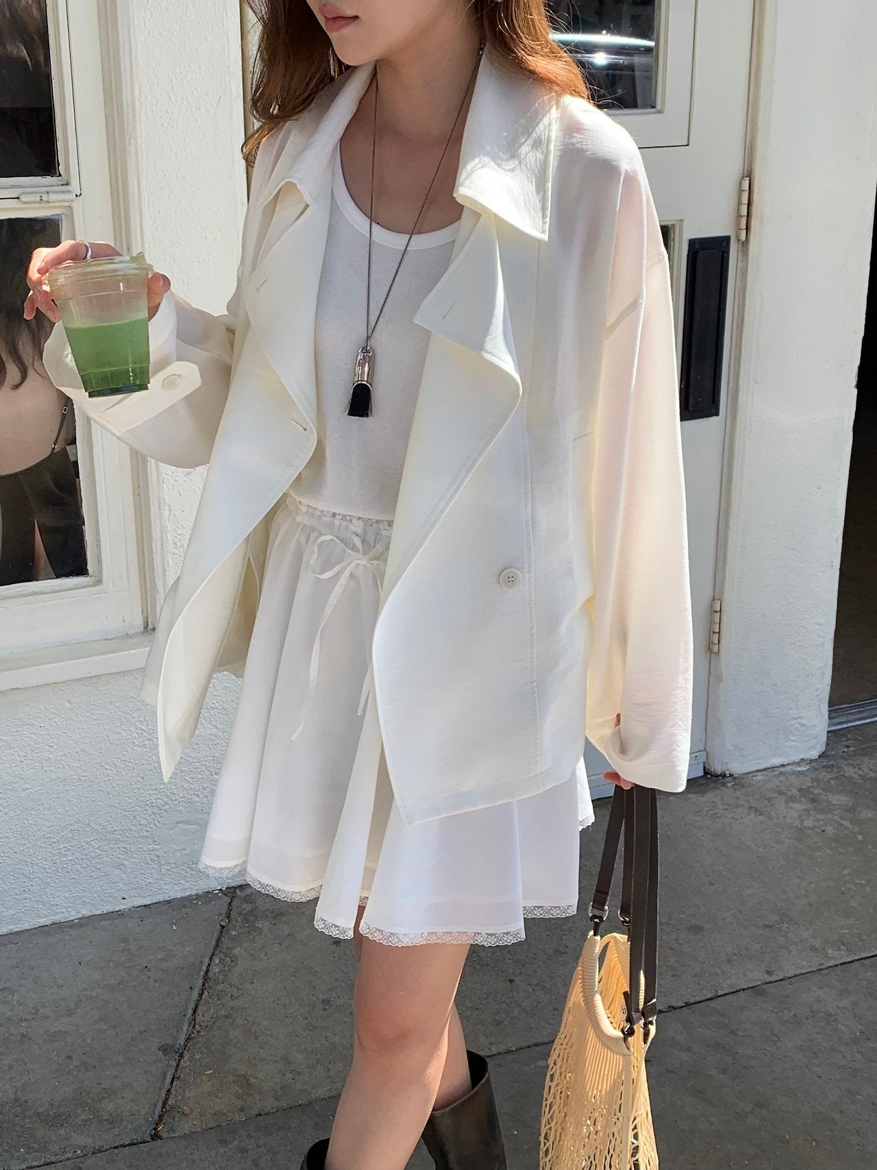 Michel soft short trench jacket-2col