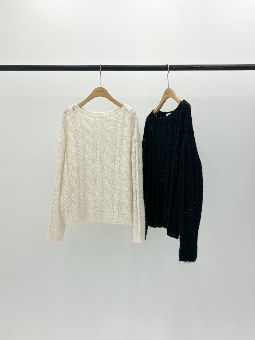 Collie alpaca cable boat neck knit-2col