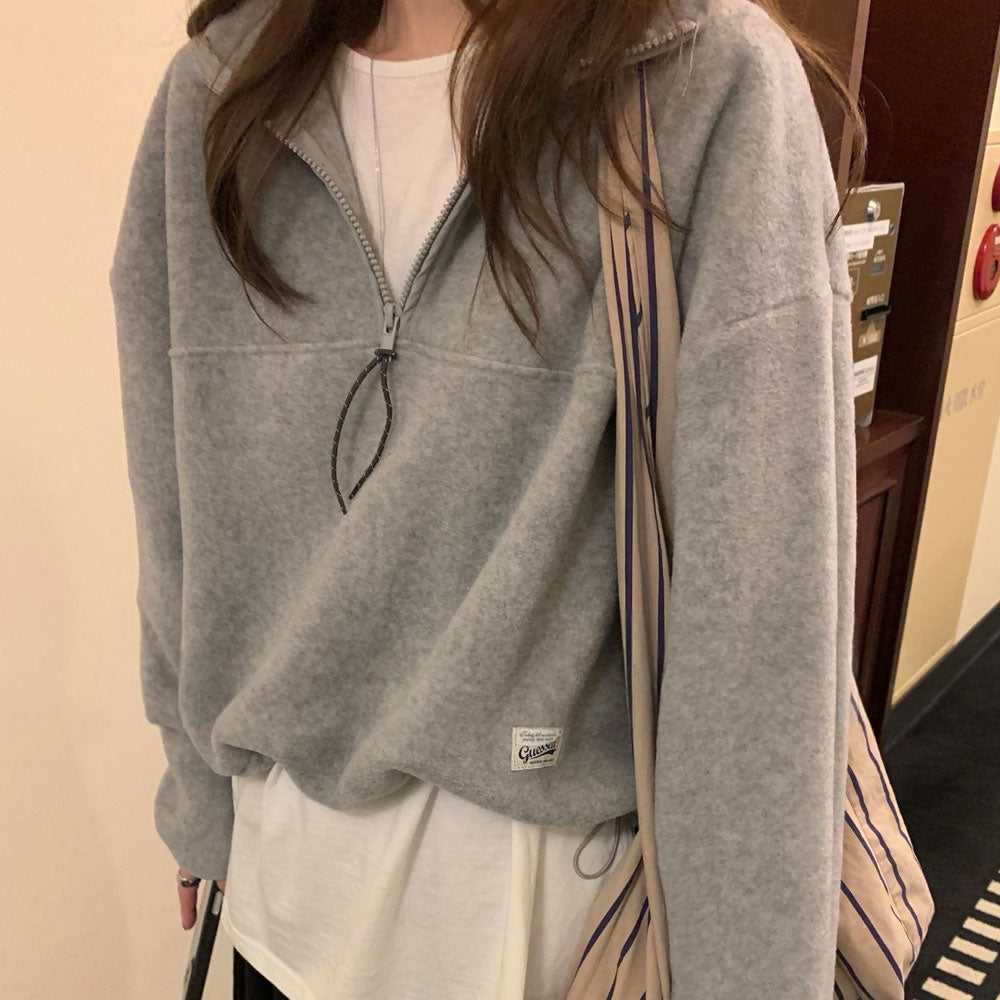 every fleece half zip up-5col