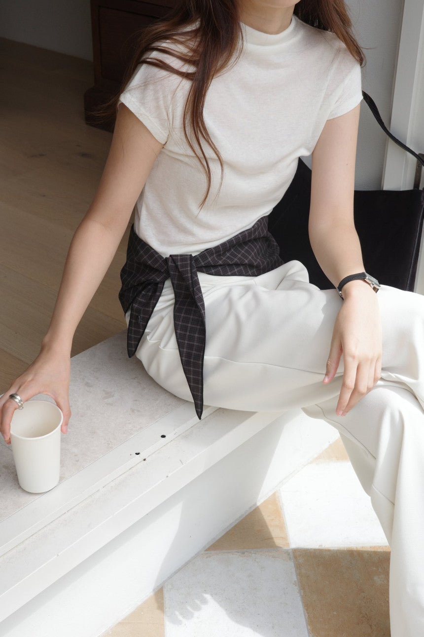 Mock neck wool tencel drop shoulder T-4col
