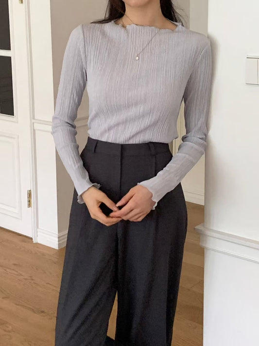 Day pleats boat neck T-4col