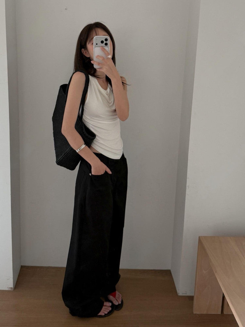 cotton wide pants-2col