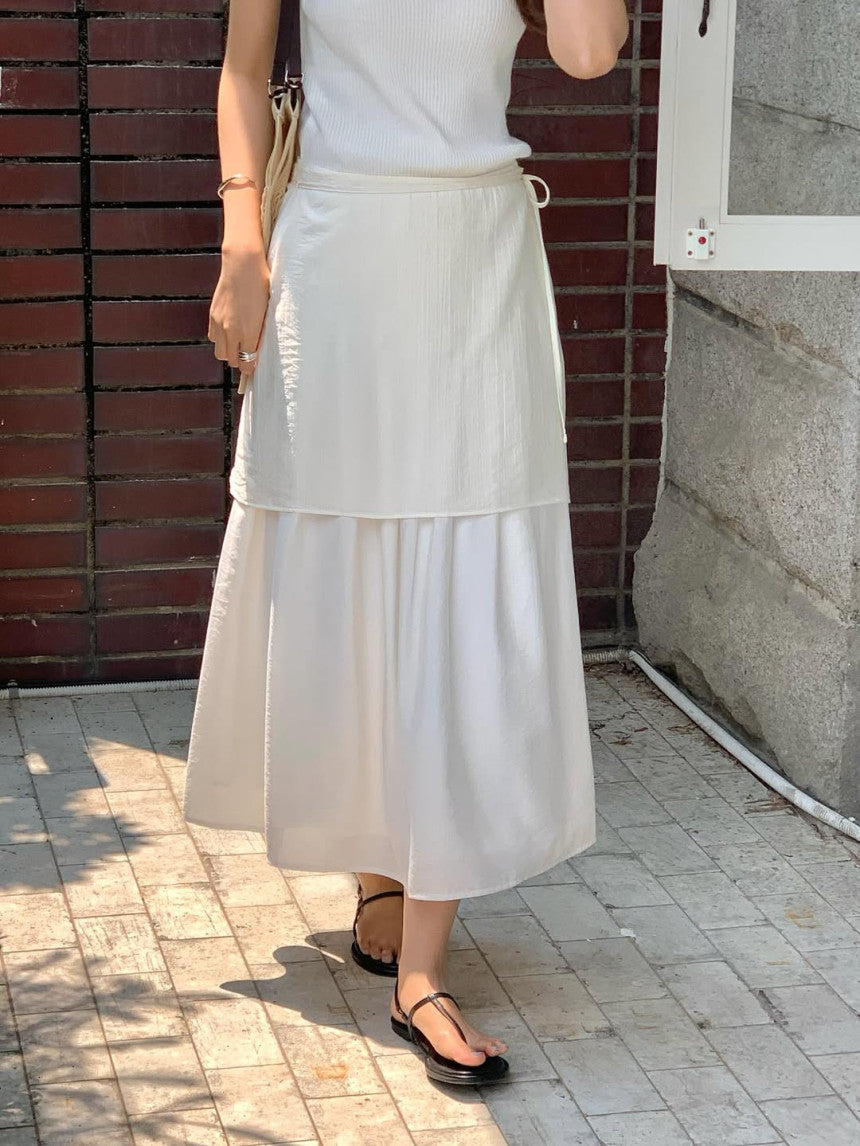 Butter rayered wrap skirt-3col