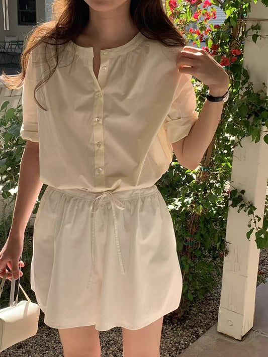 cream即納 Ounce round blouse-2col