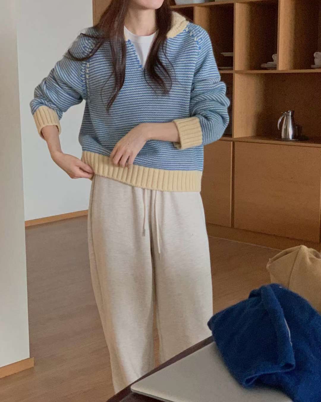 Stripe button knit-3col