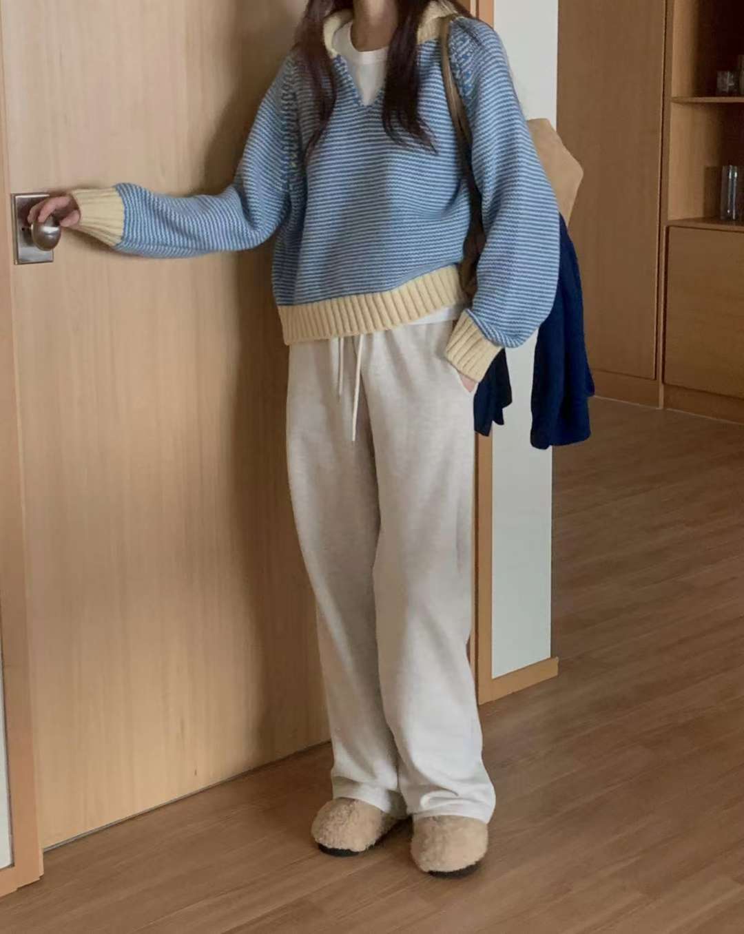 Stripe button knit-3col