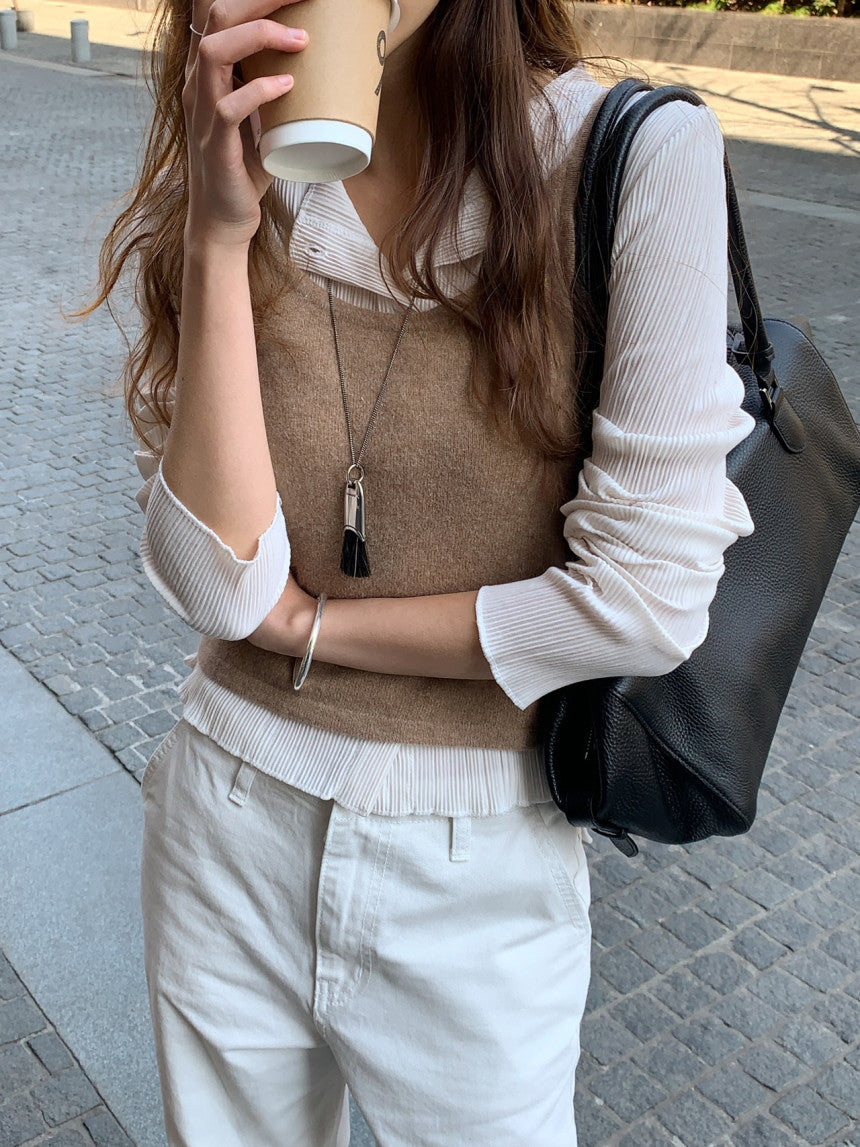 Amel pleats round cardigan-2col