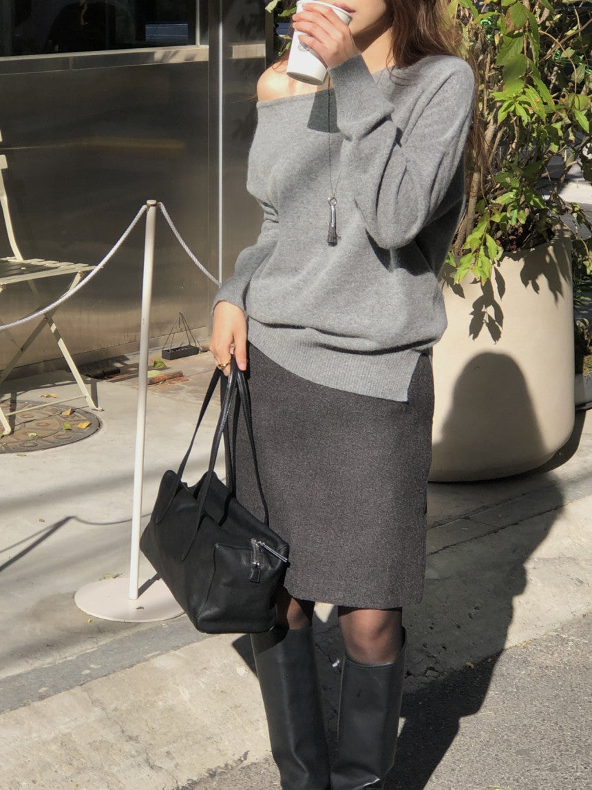 Luze wool midi skirt-2col