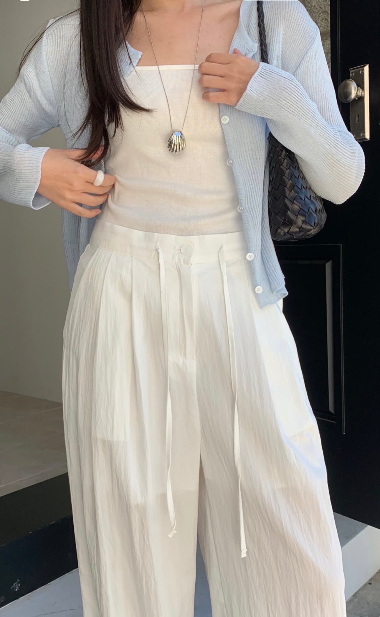 with linen string cardigan-3col