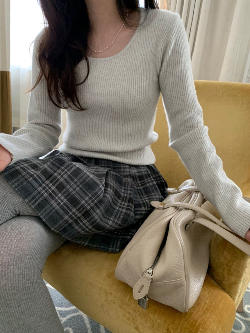 Tier U-neck knit-4col