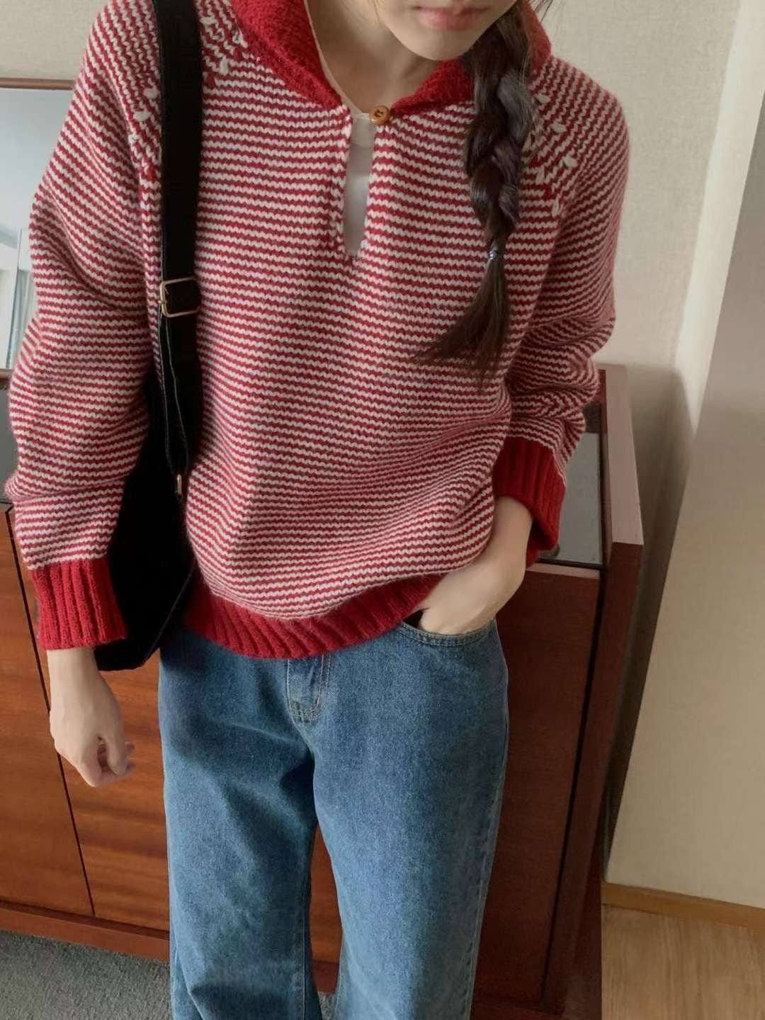 Stripe button knit-3col