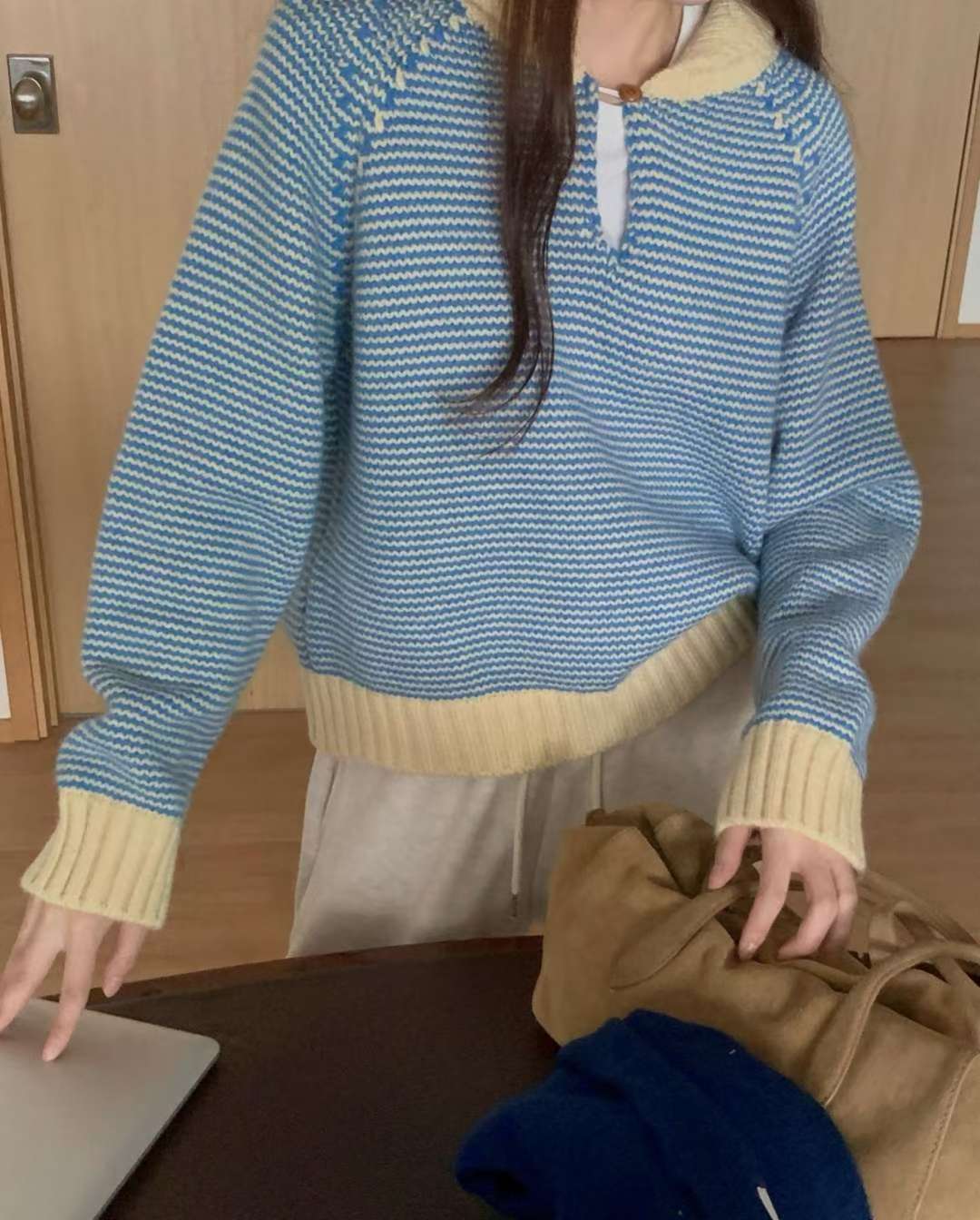 Stripe button knit-3col