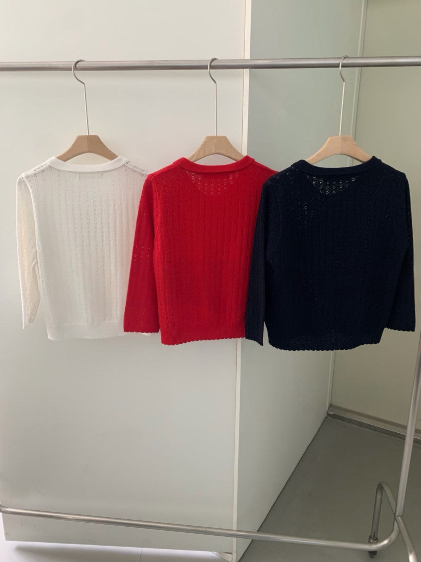 navy即納 French wave cardigan-3col
