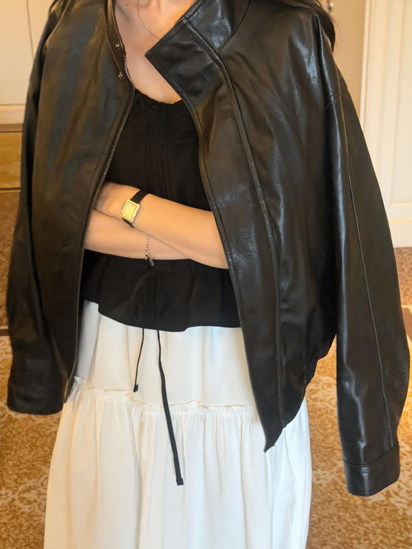 funnel leather jacket