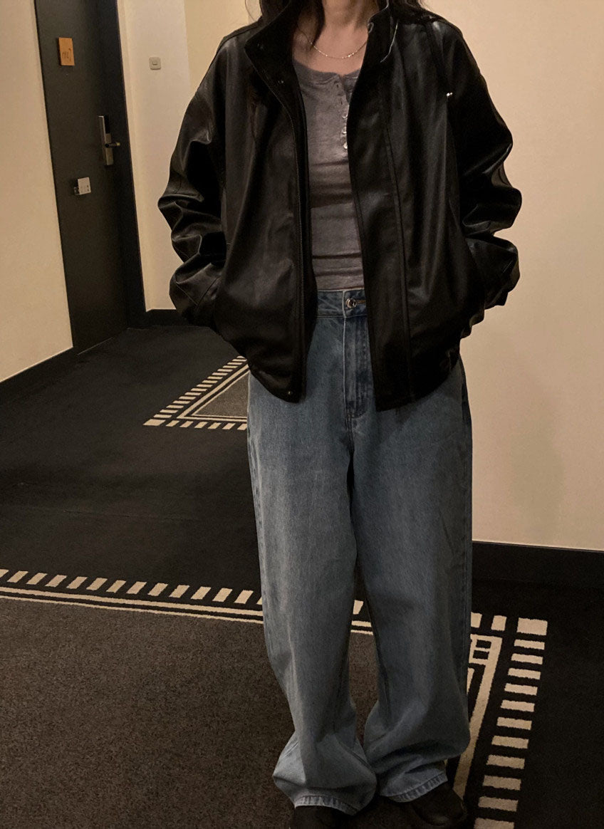 funnel leather jacket