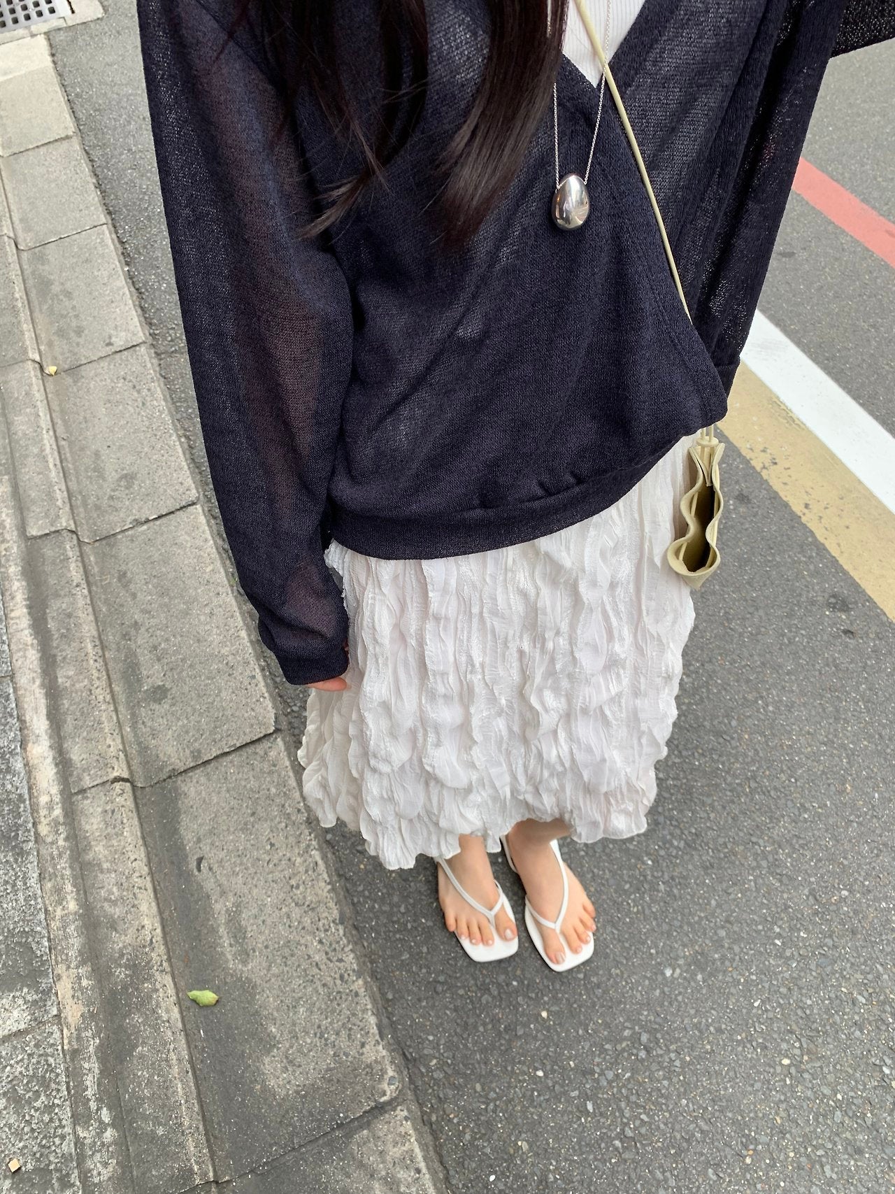 Noir texture midi banding skirt