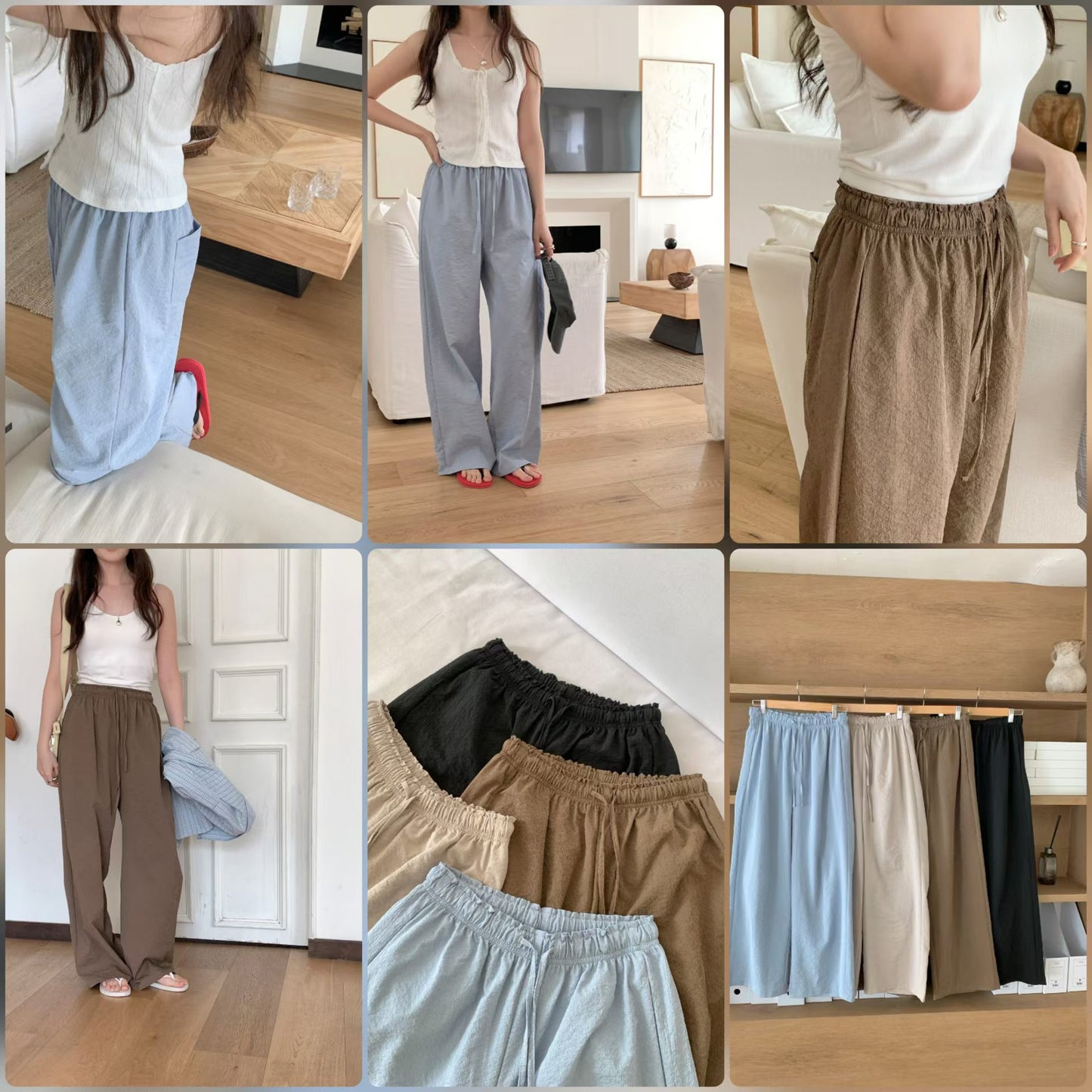 wavy s.t wide banding pants-4col