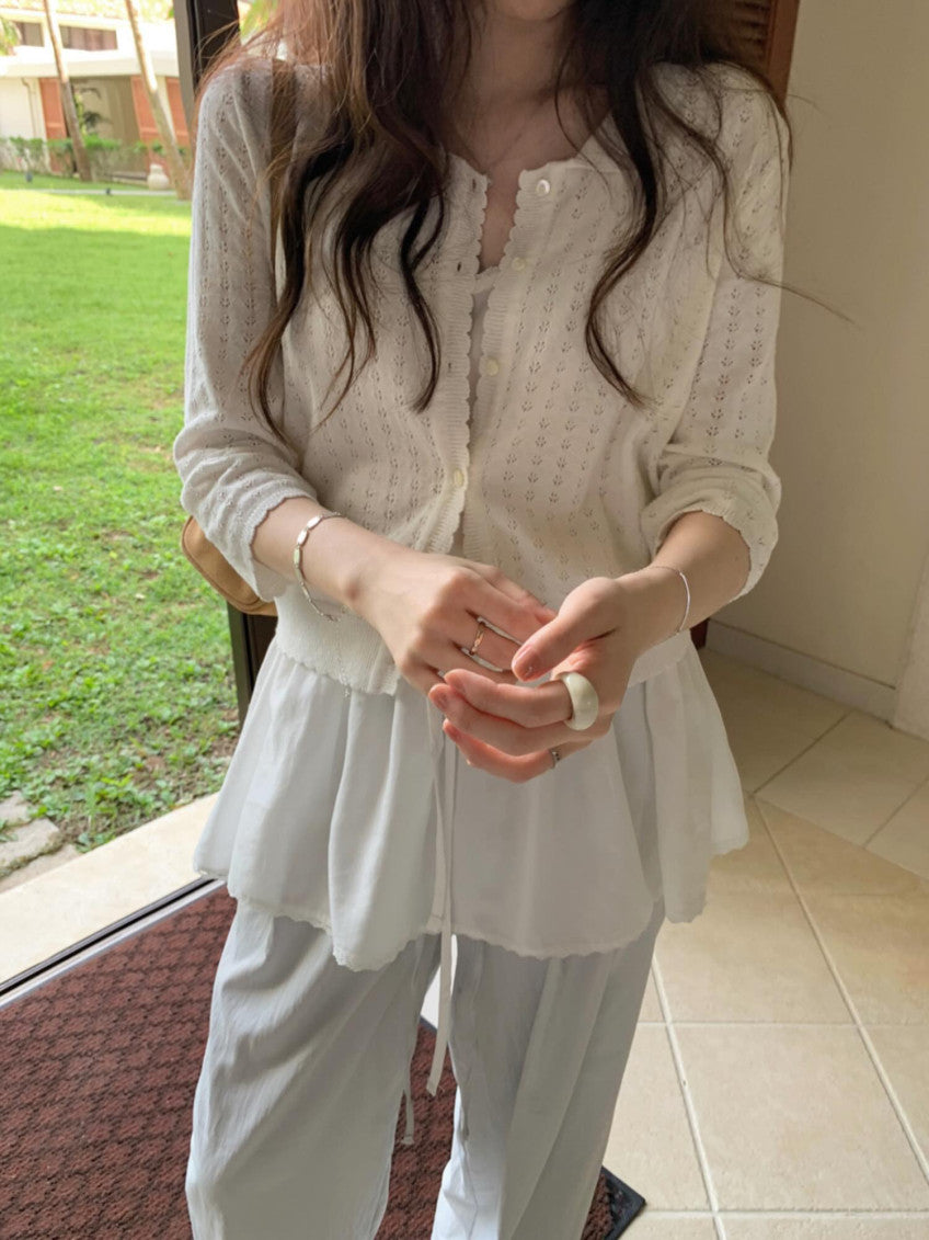 navy即納 French wave cardigan-3col