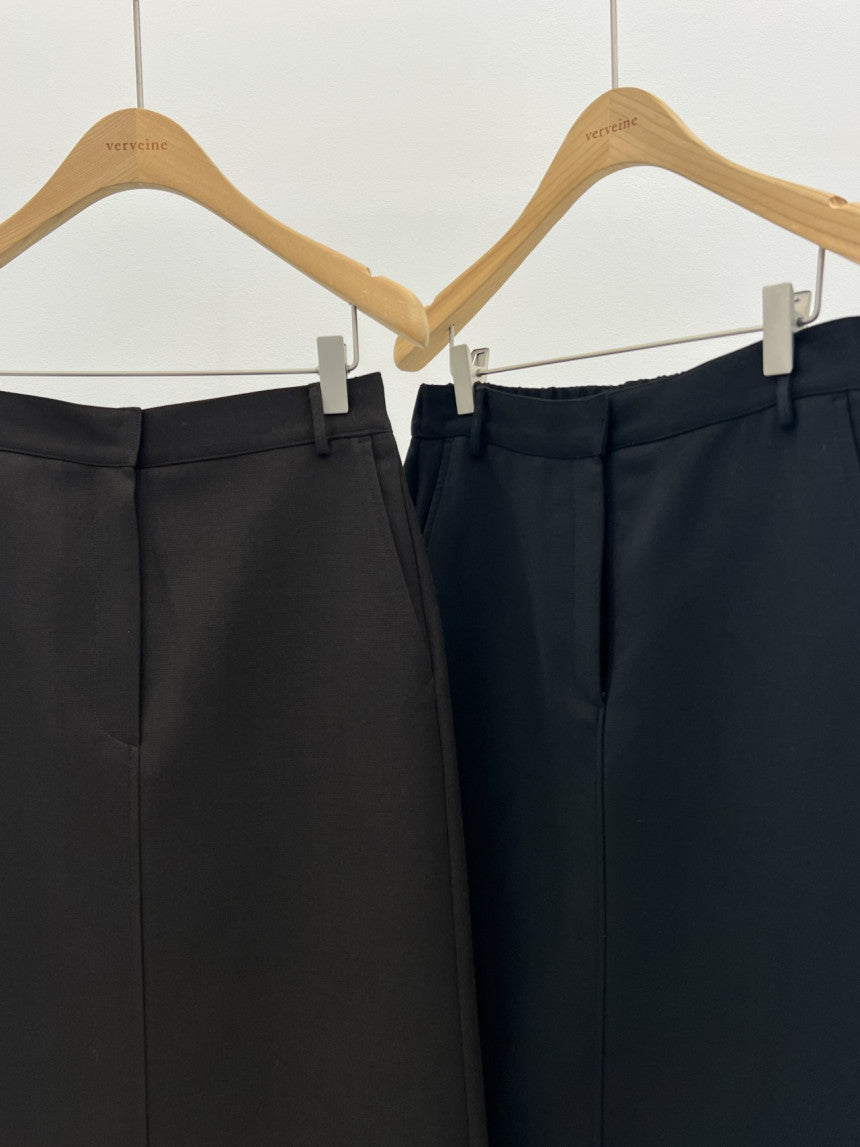 Rumi back banding wool midi skirt-2col