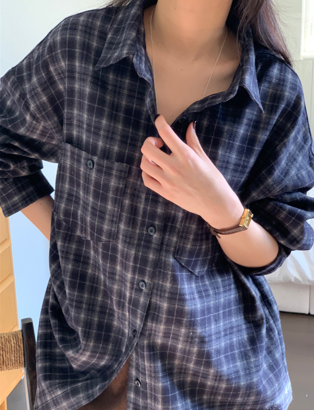 tan check gimo shirt-3col