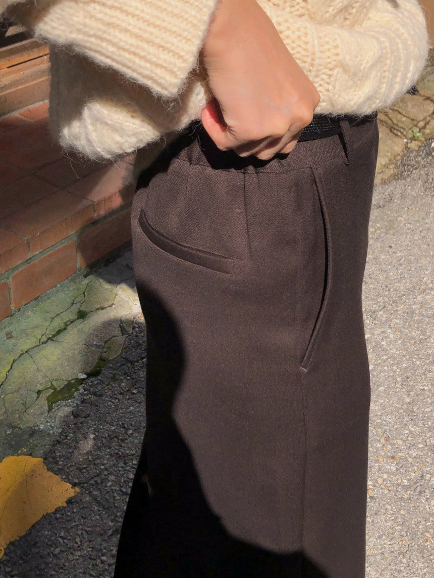 Rumi back banding wool midi skirt-2col