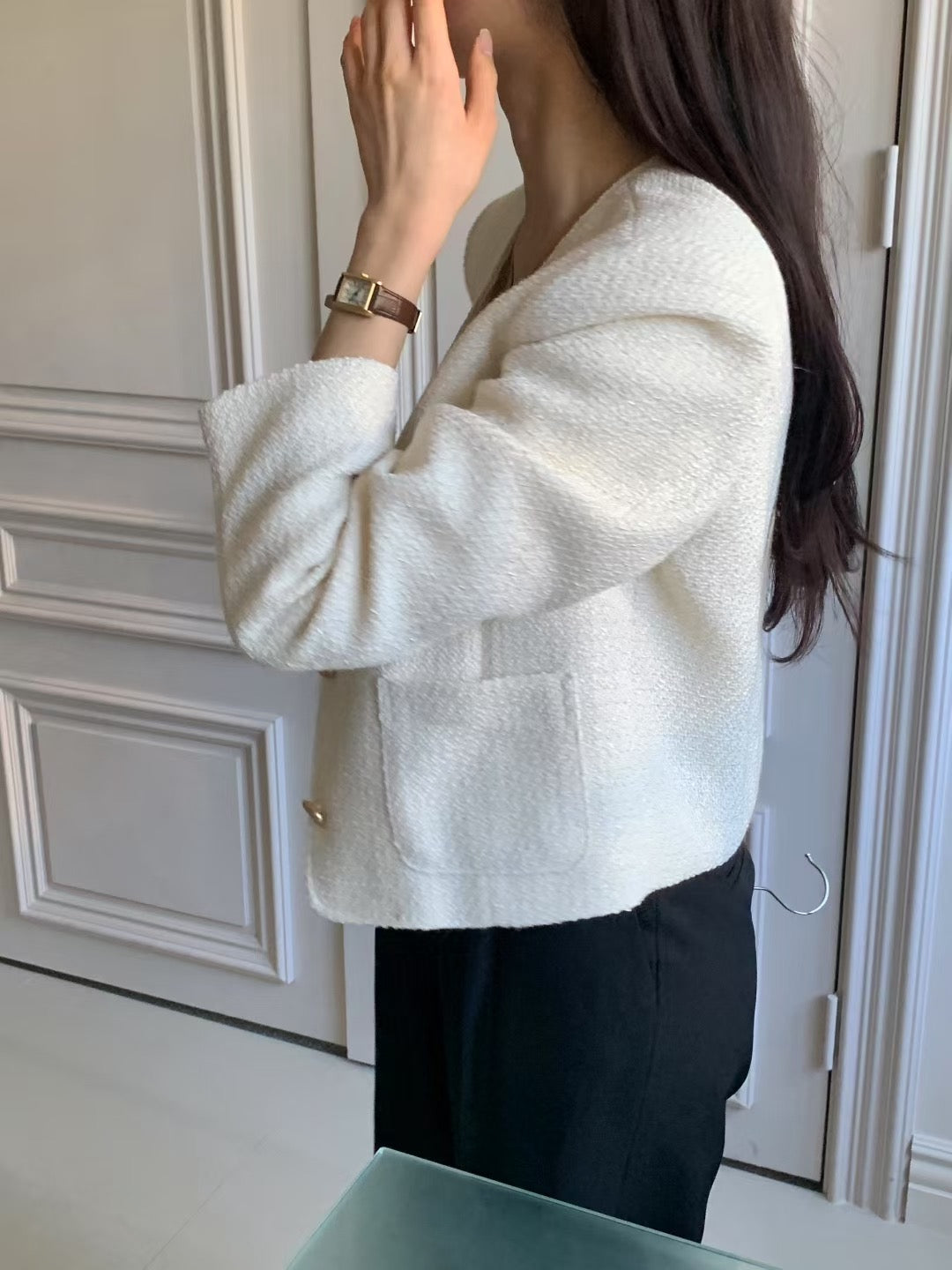 Charlotte v neck tweed jacket-2col