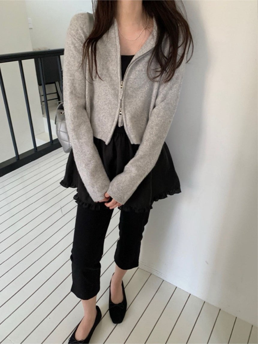 Basil hood zip up knit cardigan-3col