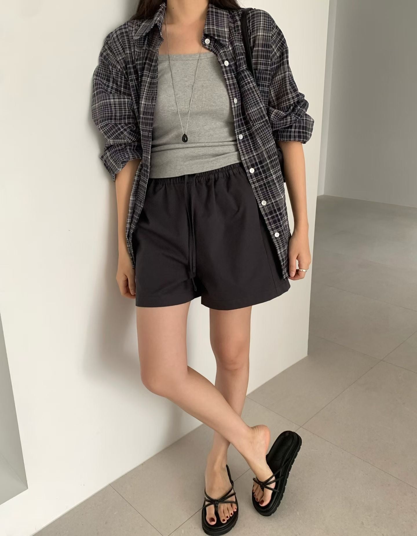 maron check shirt-2col