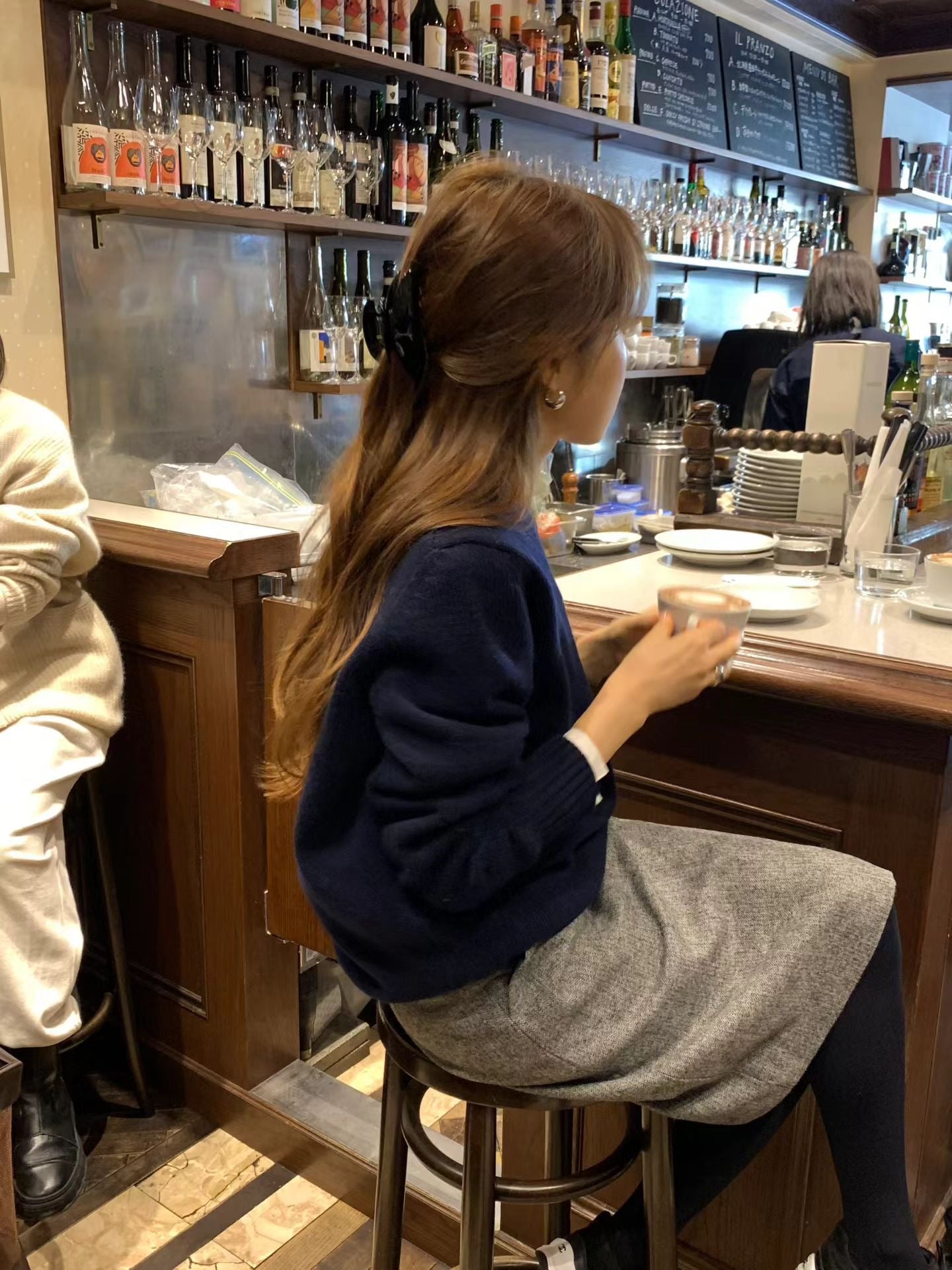 Ounce classic herringbone wool midi skirt-2col