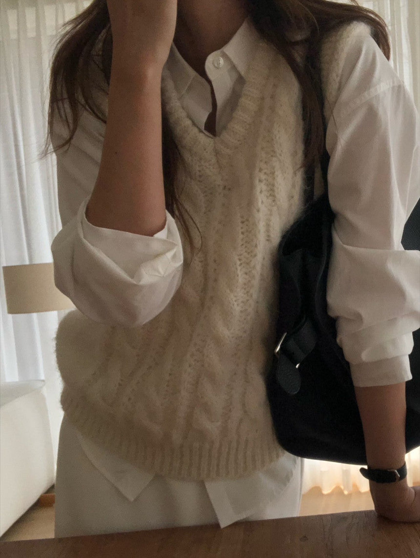 Alpaca canle v neck vest-2col