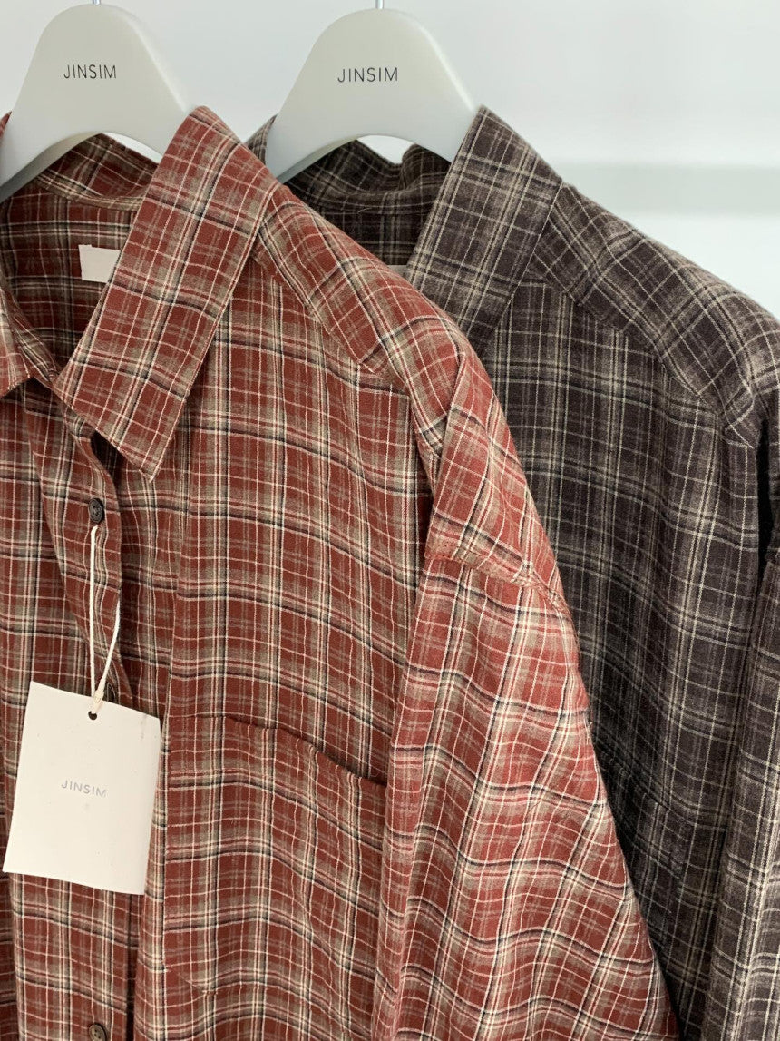 Maron check shirt-2col