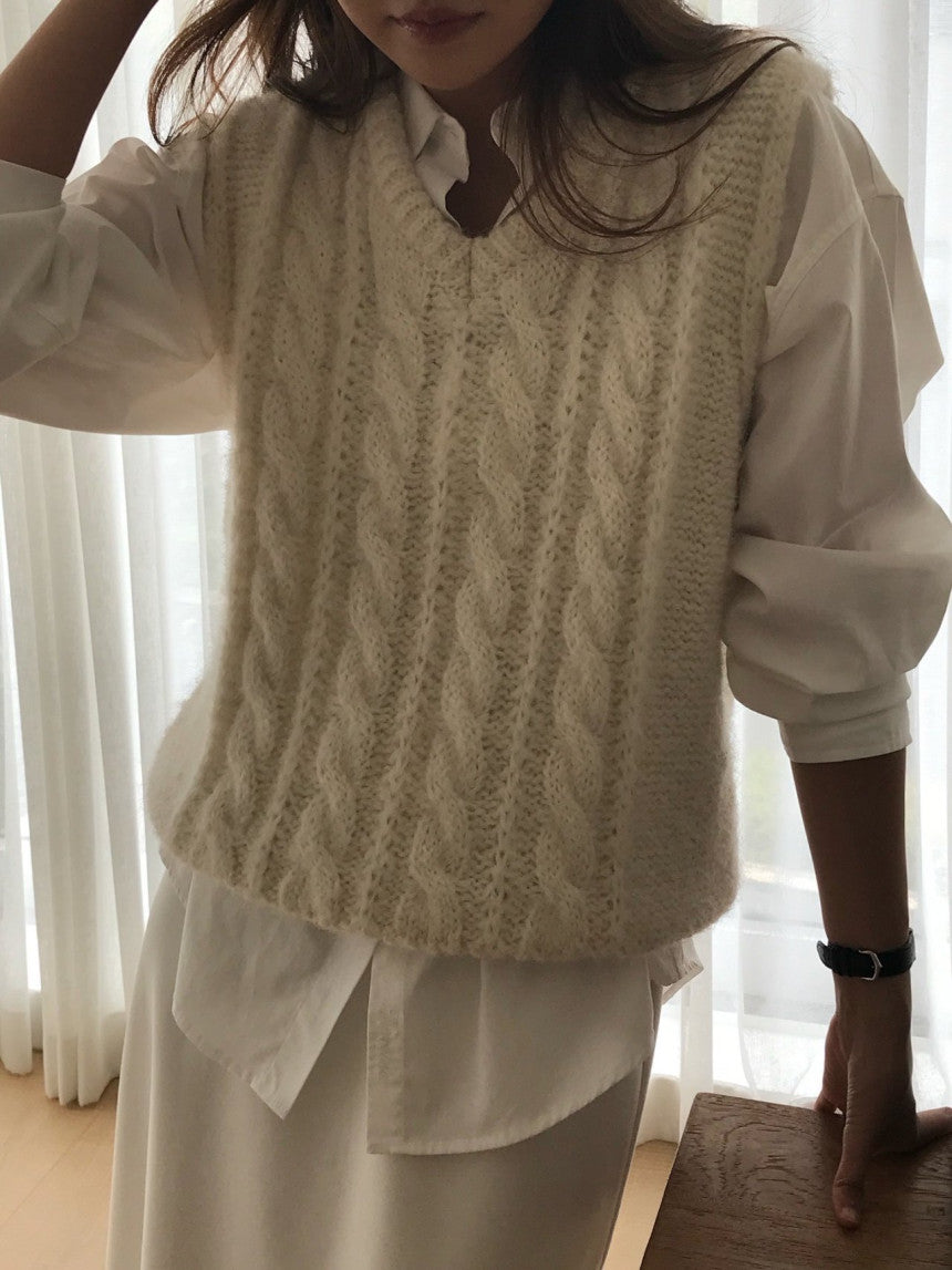 Alpaca canle v neck vest-2col