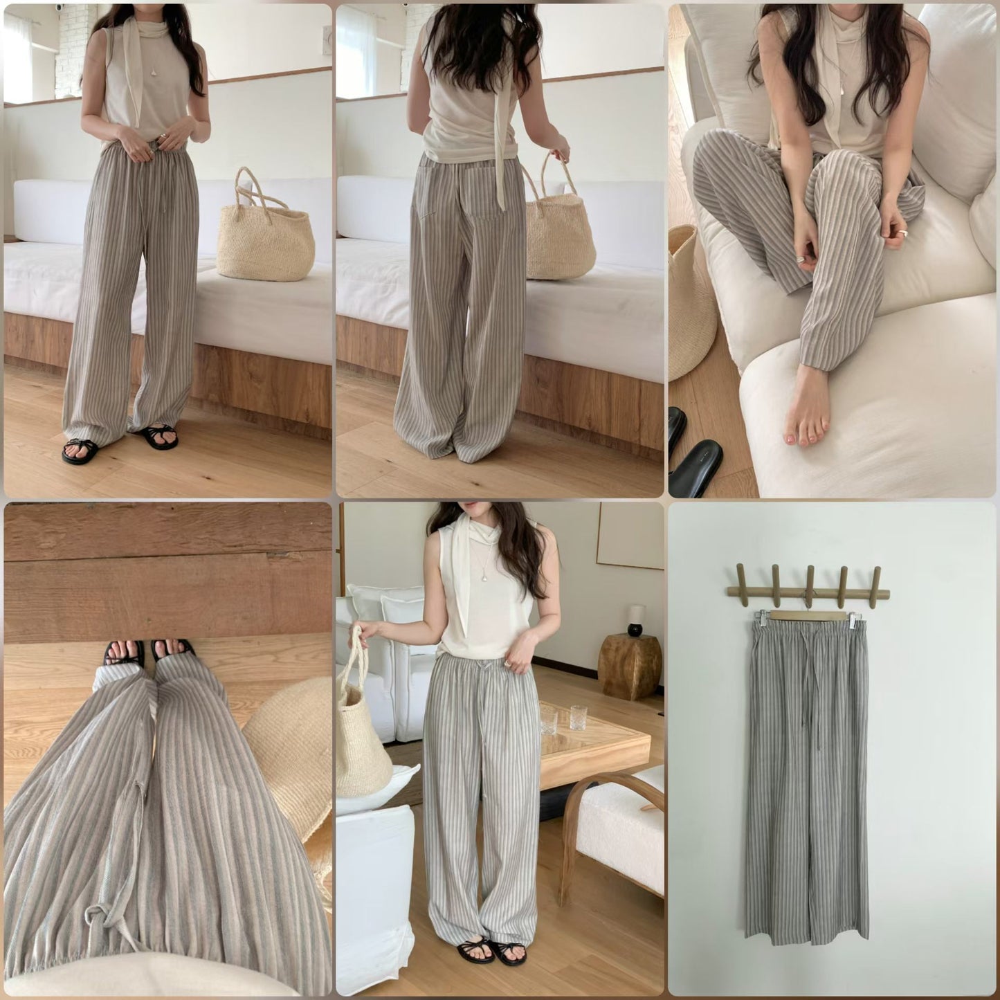 s.t linen wide banding pants