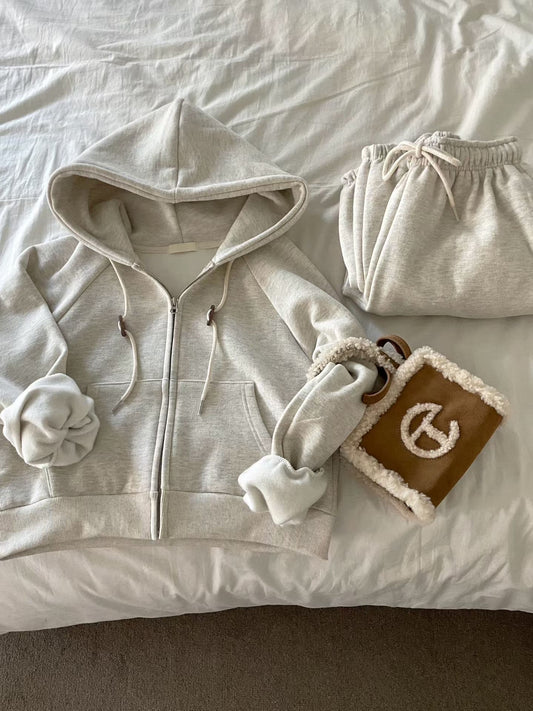 slow gimo joggerpants&hood zip up-4col