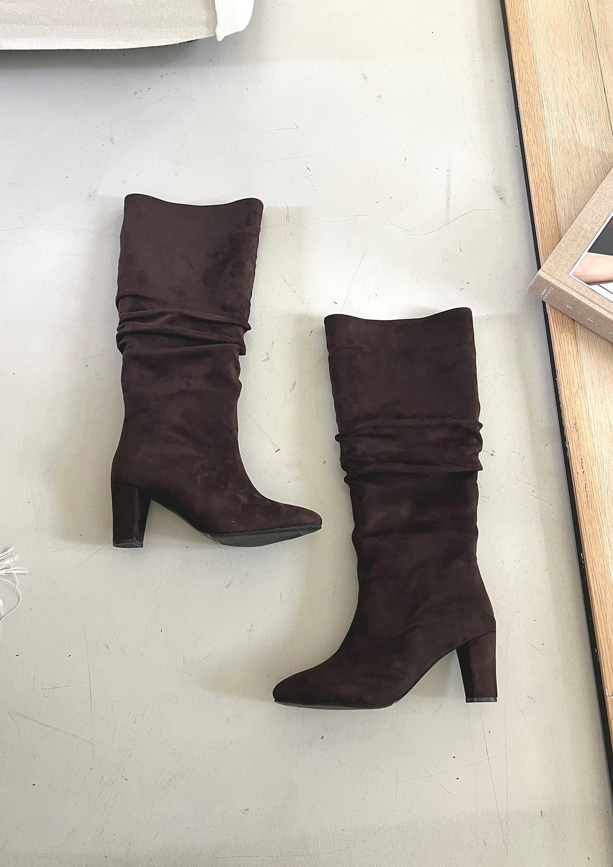 7cm Suede Wrinkle Long Boots-3col