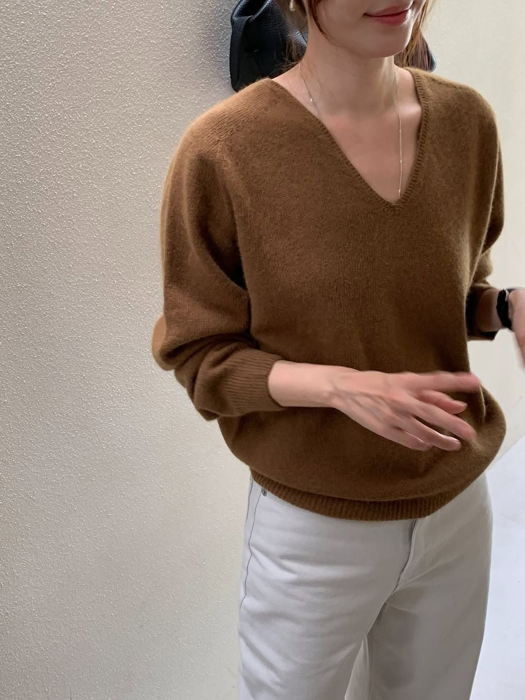 Hills fox wholegarment V-neck knit-3col