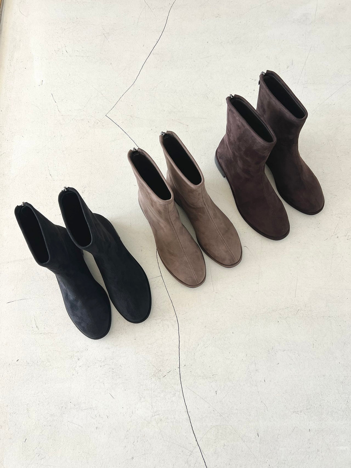 Suede Back-Zip Mid Boots-3col