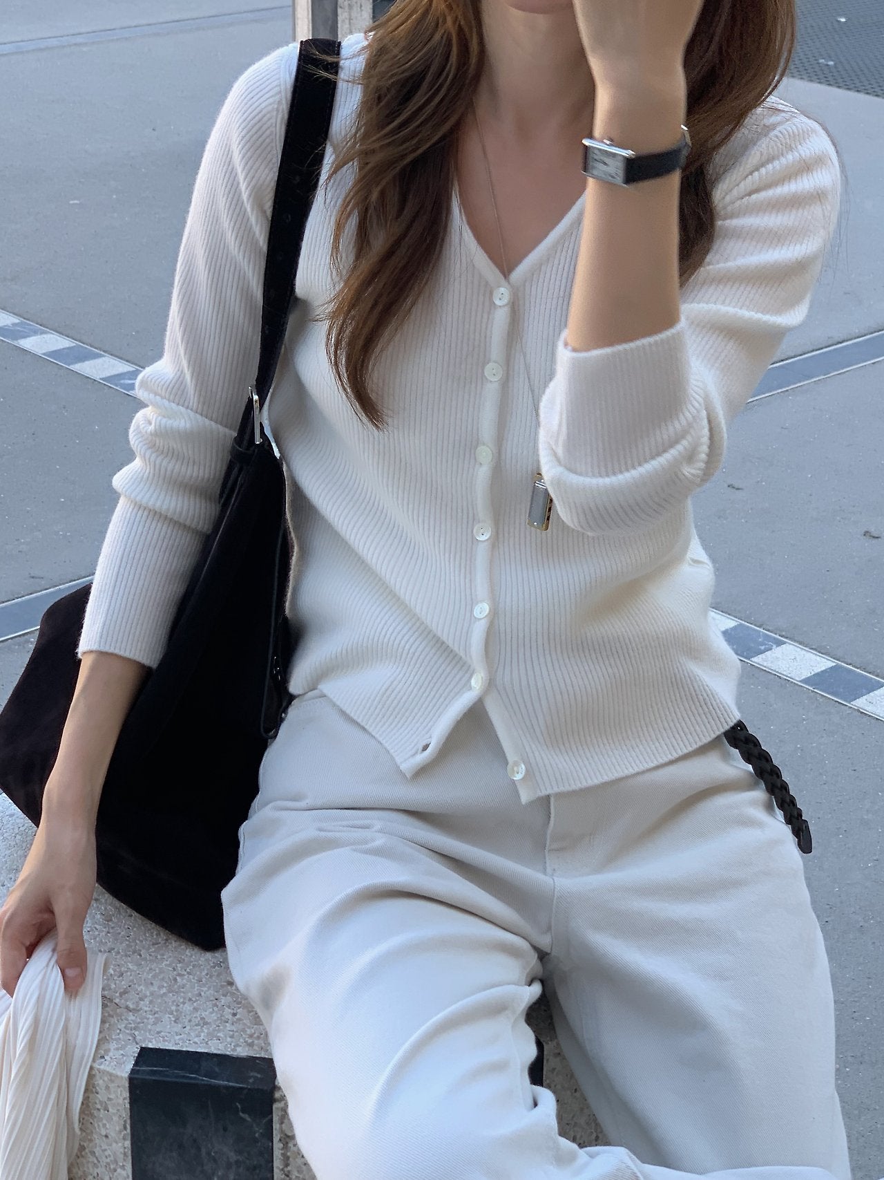 Bella rib V-neck cardigan-3col