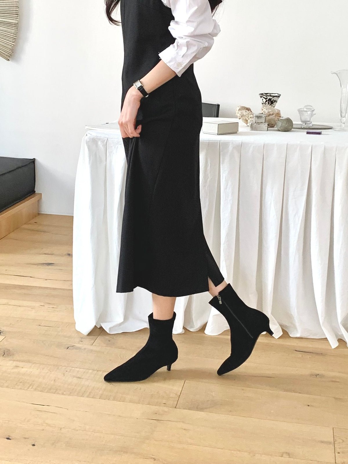 Stretch Suede Ankle Boots-4col