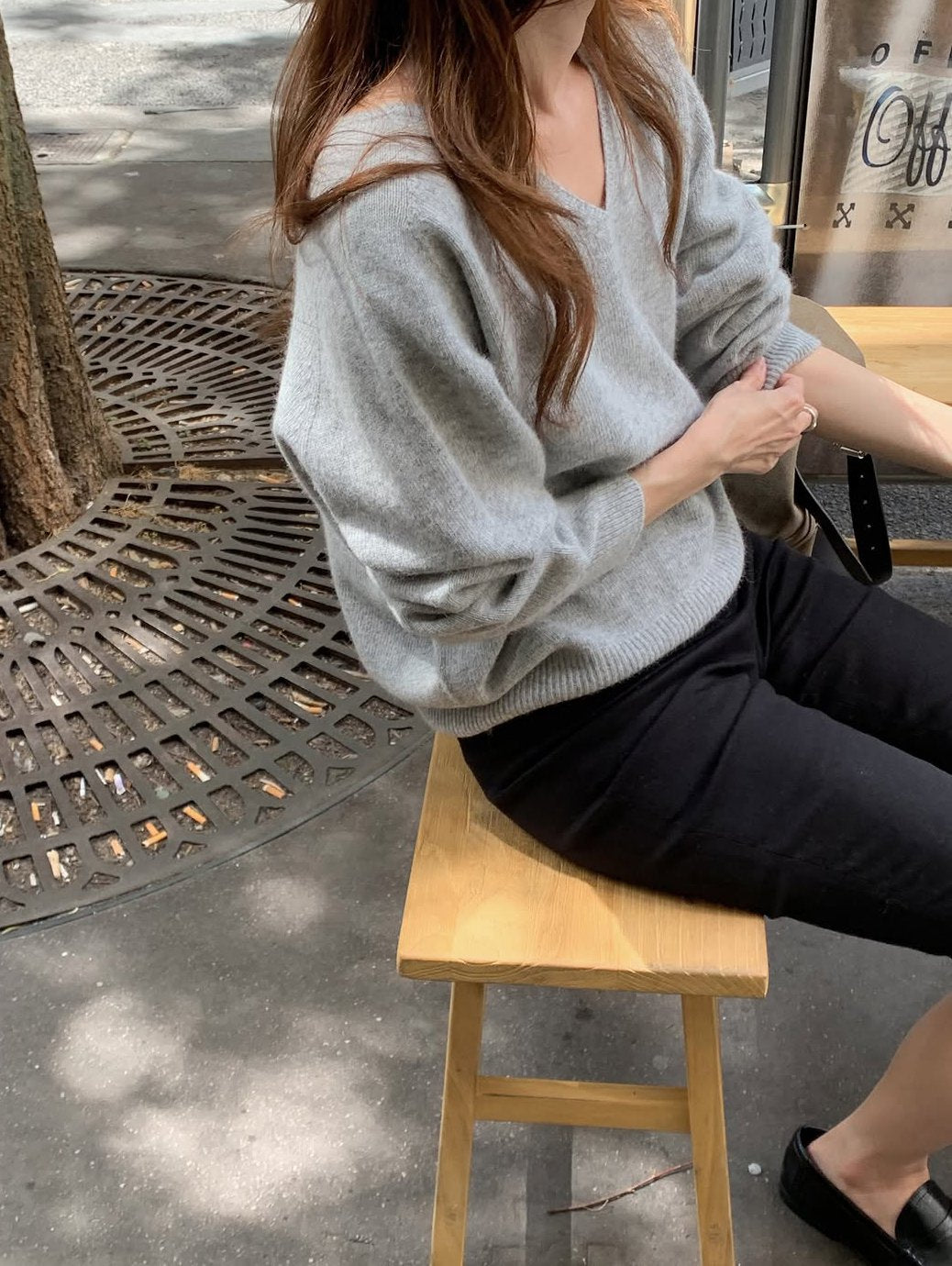Hills fox wholegarment V-neck knit-3col