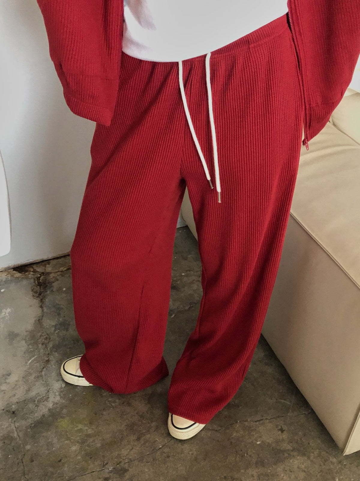 waffle hooded zip-up&pants-3col