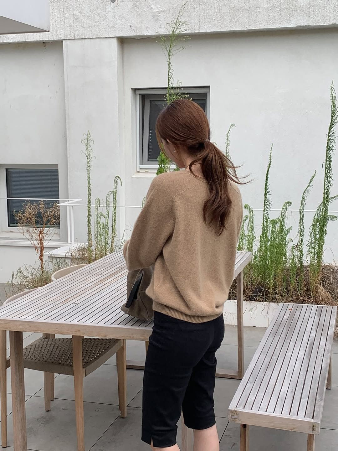 Hills fox wholegarment V-neck knit-3col