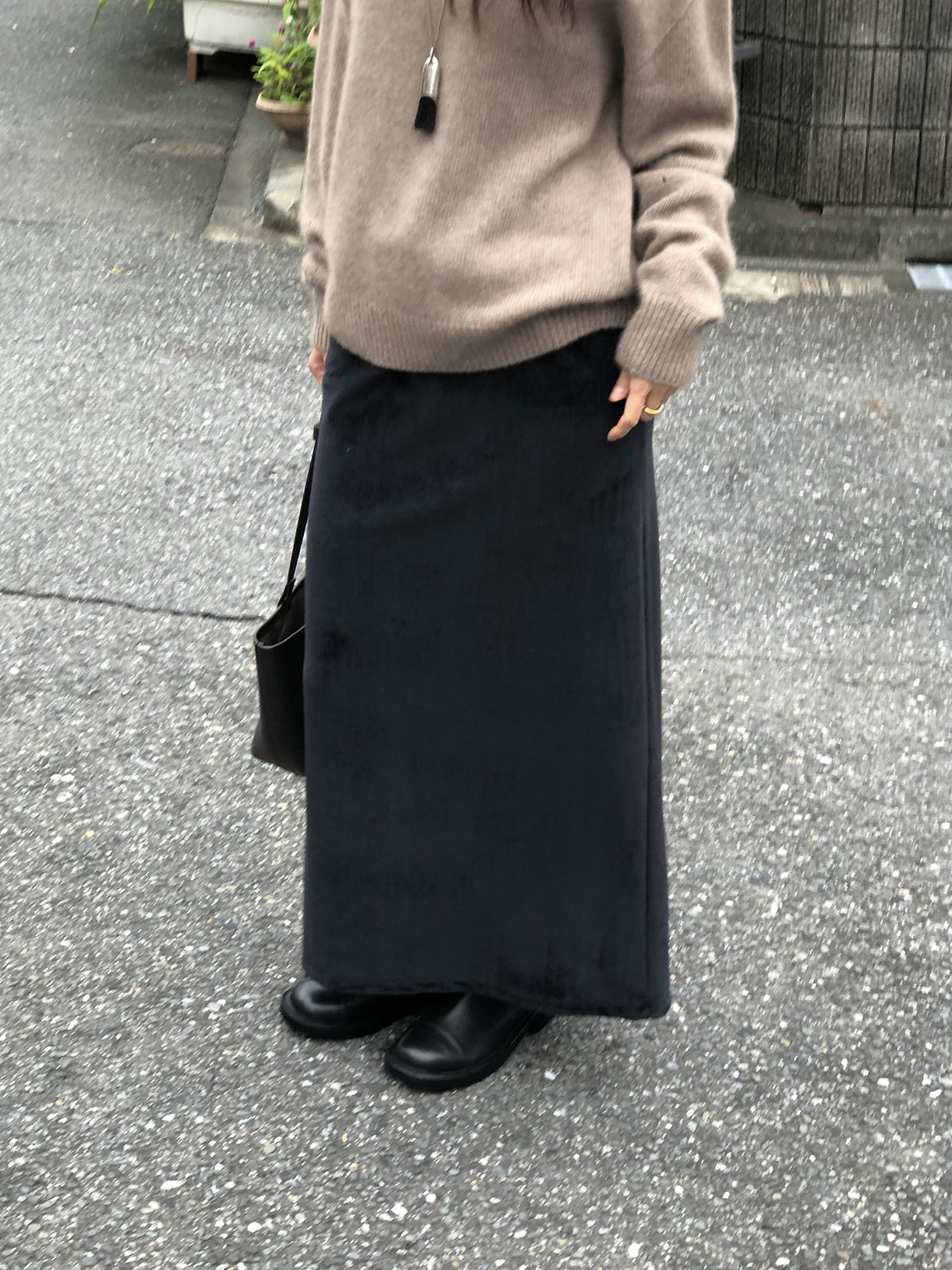boa drawstring long skirt-3col