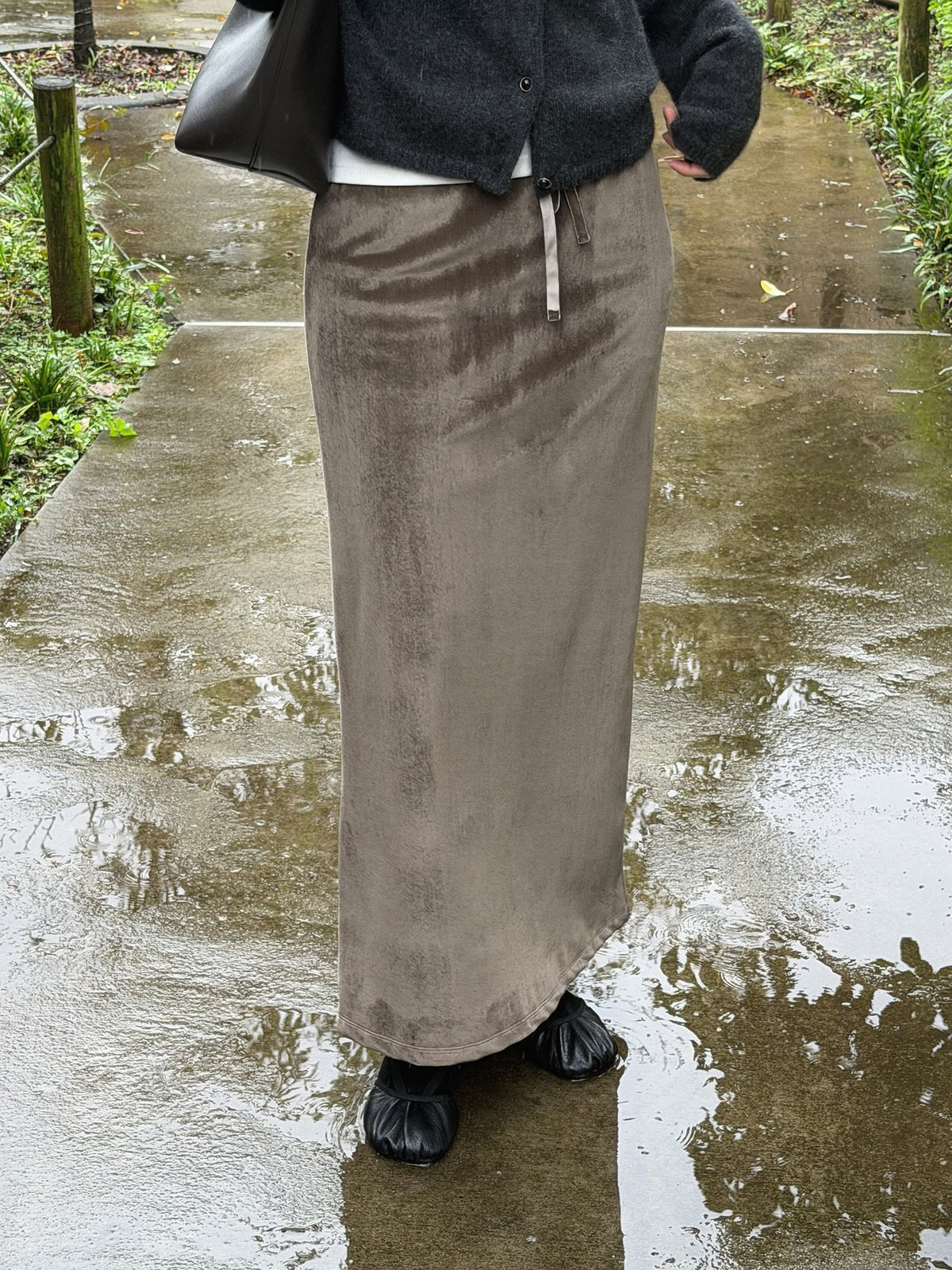 boa drawstring long skirt-3col