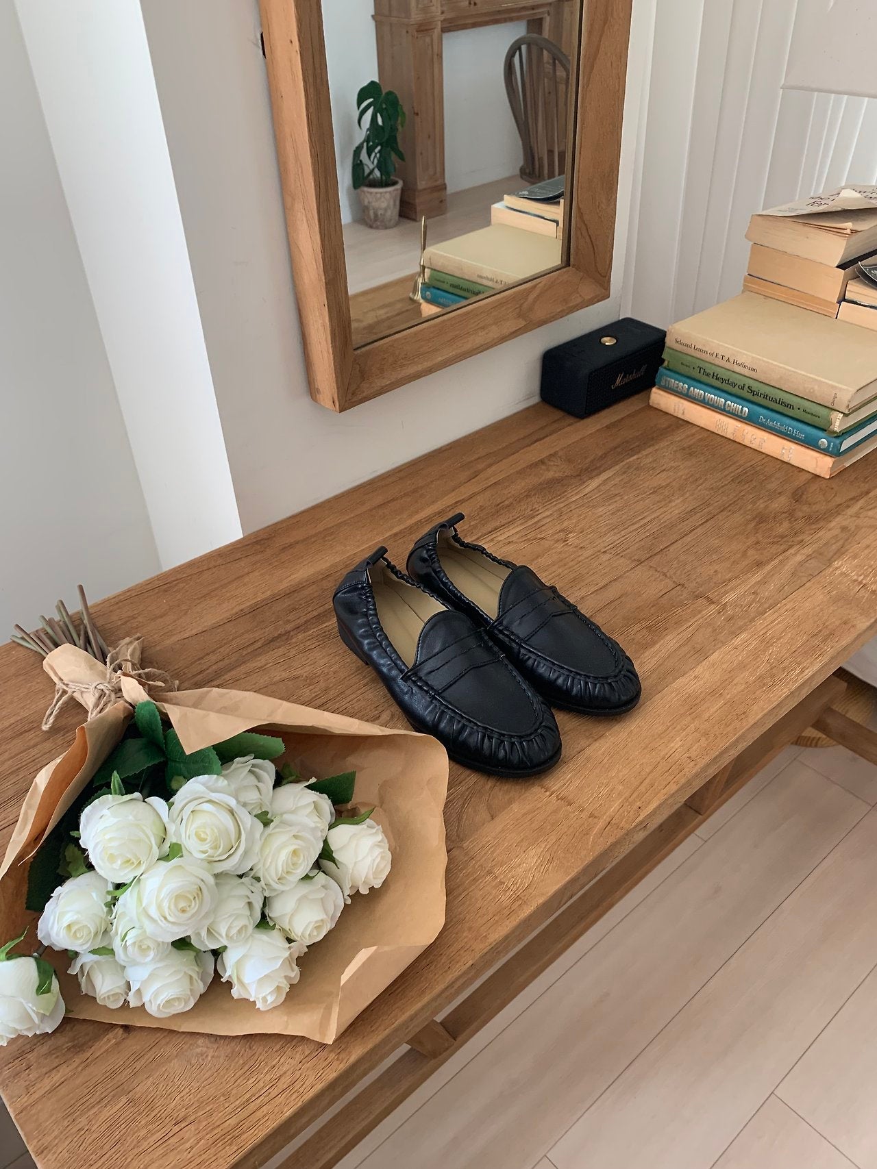 Black Shirred Classic Loafers