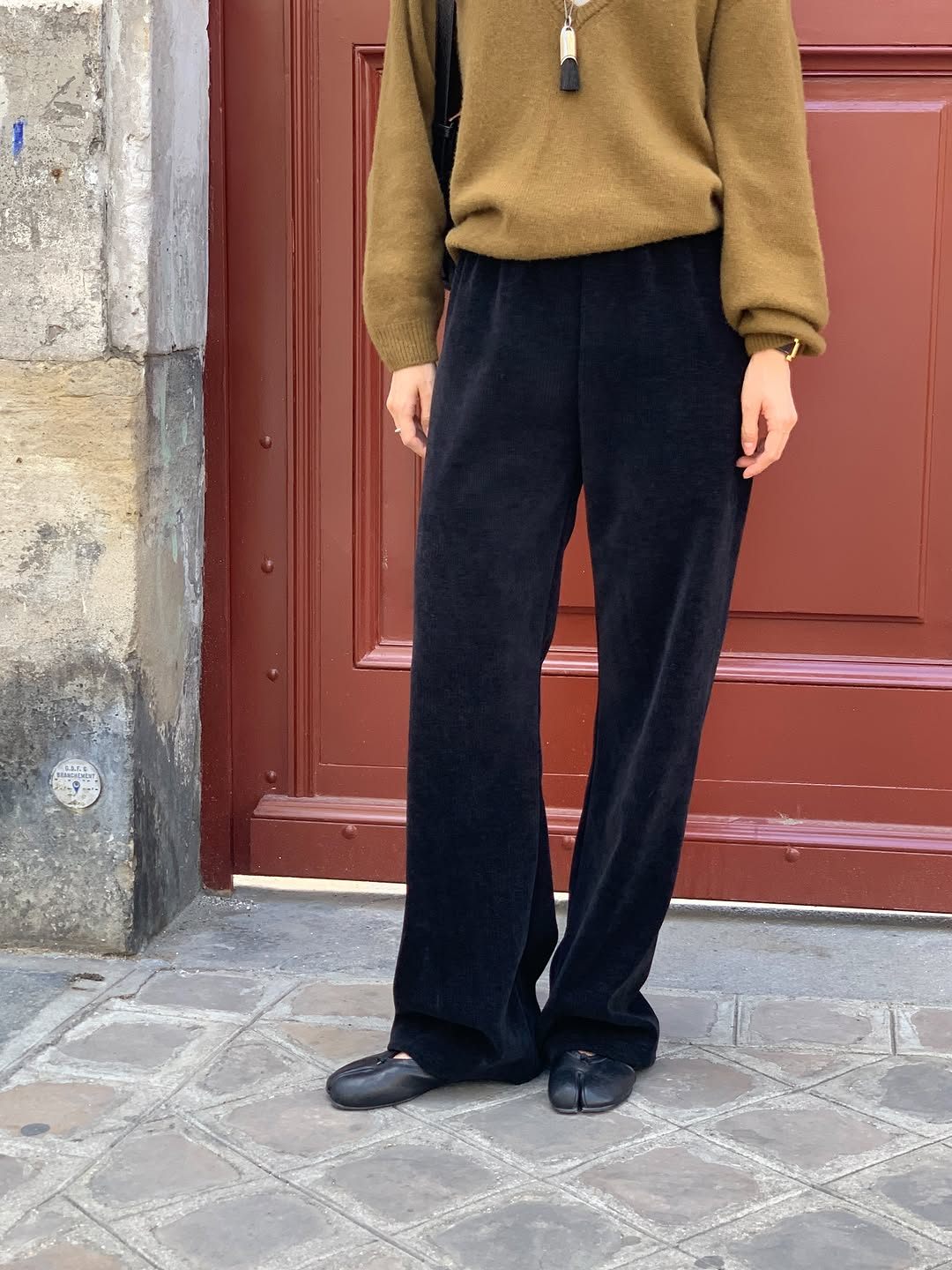 Velour corduroy banding pants-4col