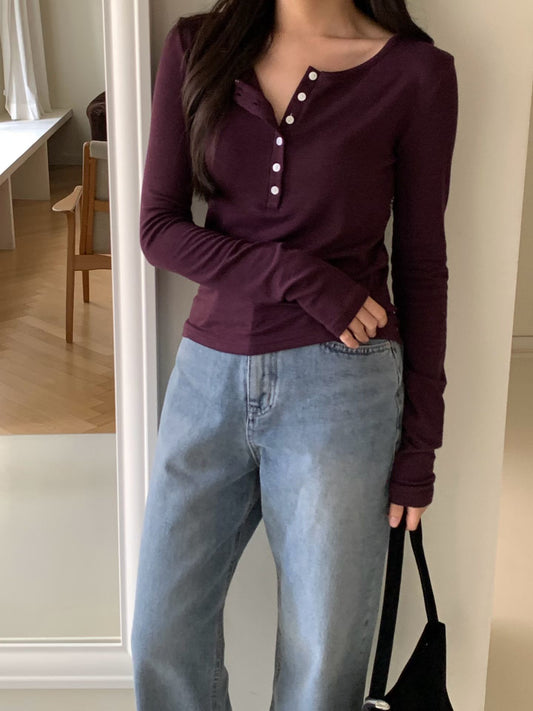 Plum long T-4col